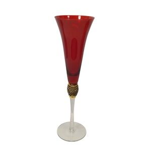 Godinger Champagne Flute Glass Red Gold Rhinestone Beaded Stem Toasting Glass